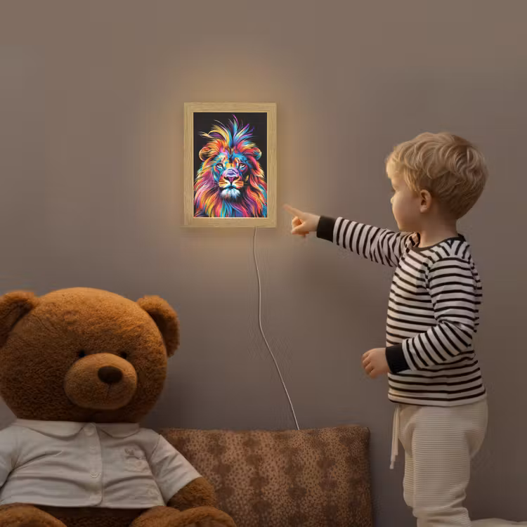 Leeuwen - Kleurrijk - Zwart - Dieren Light Box met kabel klein -sfeer4a_kind