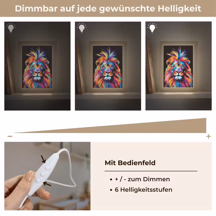 Leeuwen - Kleurrijk - Zwart - Dieren Light Box met kabel klein -USP_dimbaarDE