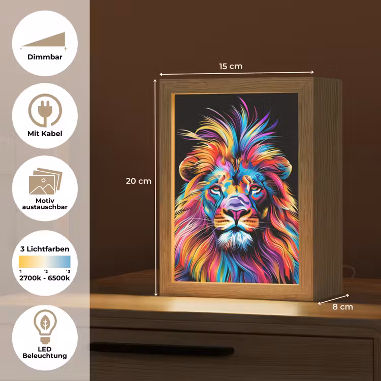 Leeuwen - Kleurrijk - Zwart - Dieren Light Box met kabel (Kinderlampje) klein -USP_websiteoverzichtDE