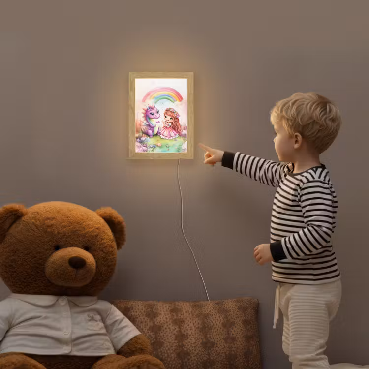 Meisje - Draak - Regenboog Light Box met kabel klein -sfeer4a_kind