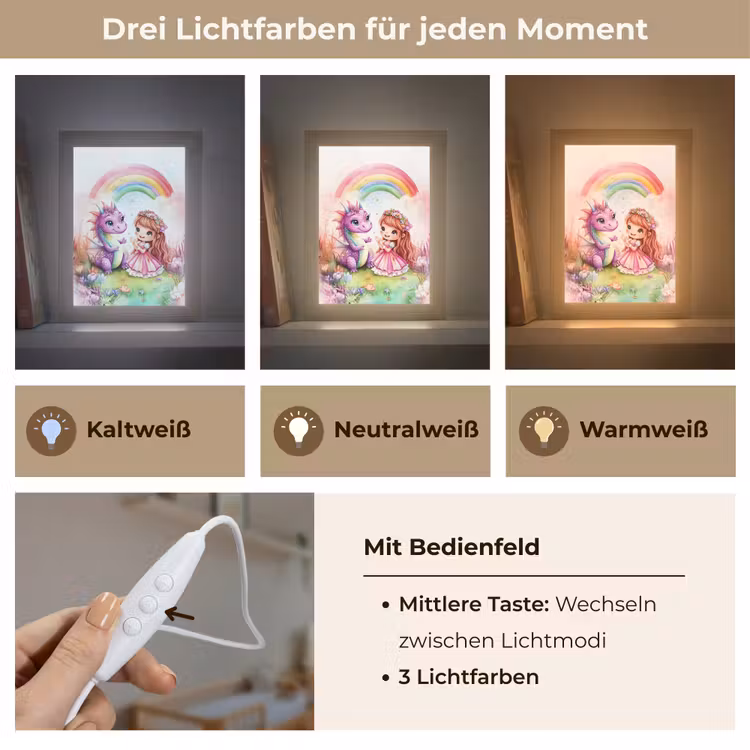 Meisje - Draak - Regenboog Light Box met kabel klein -USP_lichtkleurDE