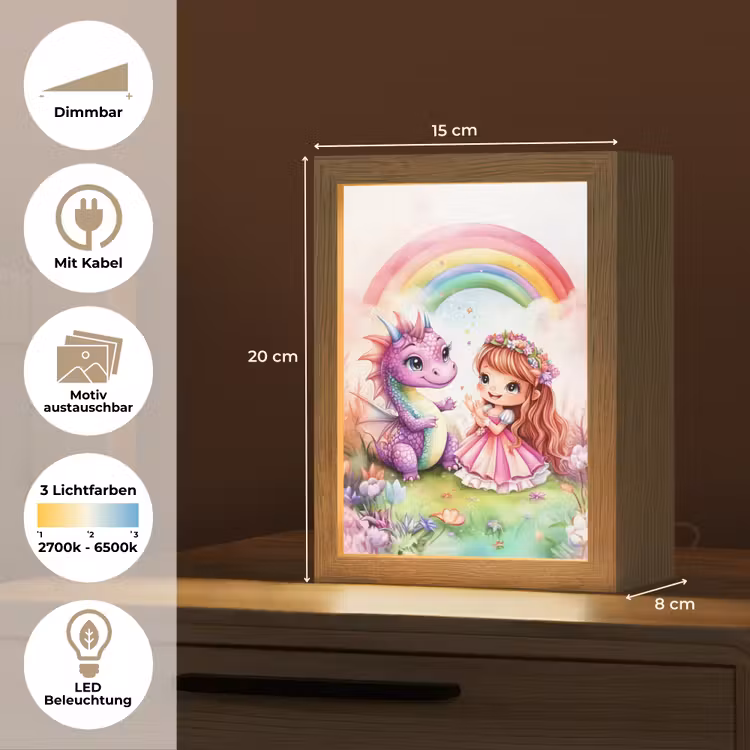 Meisje - Draak - Regenboog Light Box met kabel (Kinderlampje) klein -USP_websiteoverzichtDE