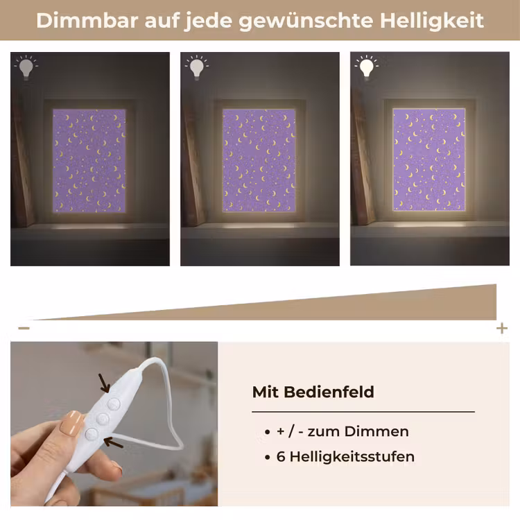 Manen - Sterren - Paars Light Box met kabel (Kinderlampje) klein 904 -USP_dimbaarDE