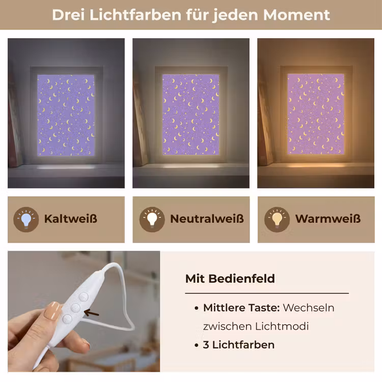 Manen - Sterren - Paars Light Box met kabel (Kinderlampje) klein 904 -USP_lichtkleurDE