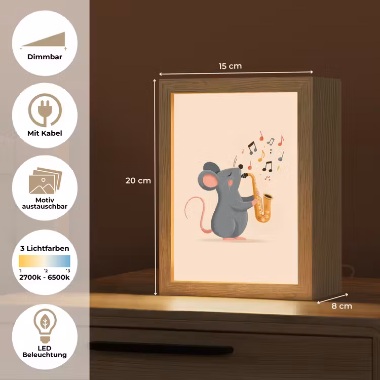 Muis - Saxofoon - Muzieknoten Light Box met kabel (Kinderlampje) klein -USP_websiteoverzichtDE