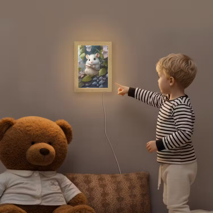 Muis - Bos - Bloemen - Illustratie - Bosdieren Light Box met kabel klein -sfeer4a_kind