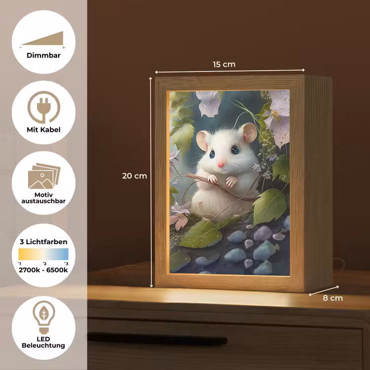 Muis - Bos - Bloemen - Illustratie - Bosdieren Light Box met kabel (Kinderlampje) klein -USP_websiteoverzichtDE