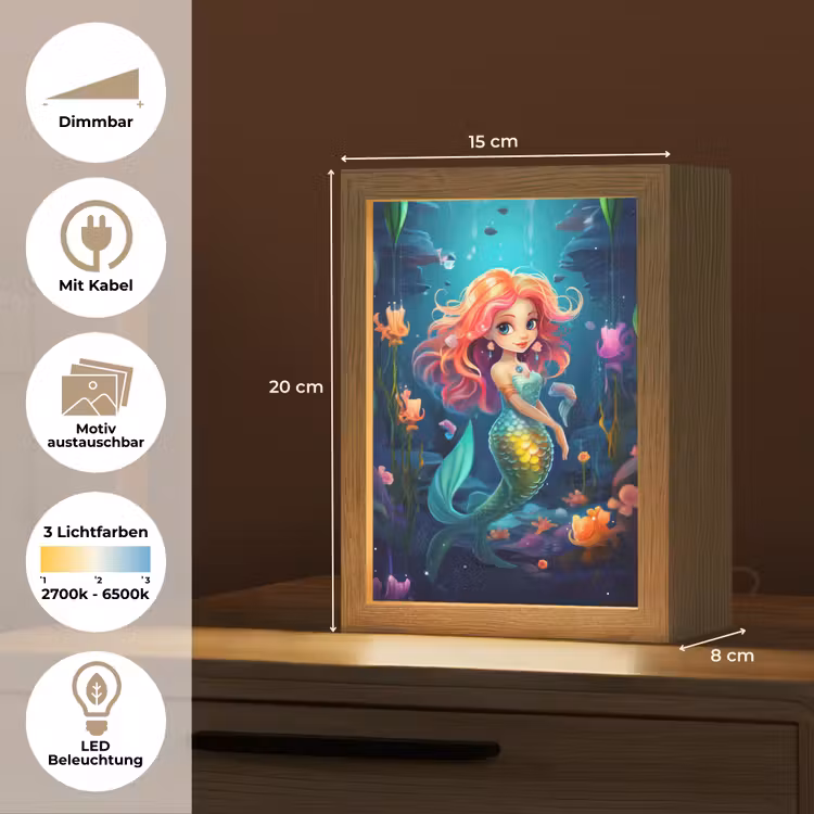 Zeemeermin - Bloemen - Onderwater - Meisjes - Kind Light Box met kabel (Kinderlampje) klein -USP_websiteoverzichtDE