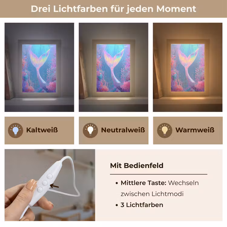 Zeemeerminnenstaart - Koraal - Water Light Box met kabel klein -USP_lichtkleurDE