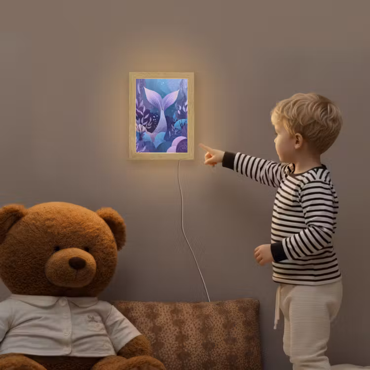 Zeemeerminnenstaart - Onderwaterplanten - Paars - Blauw Light Box met kabel klein -sfeer4a_kind