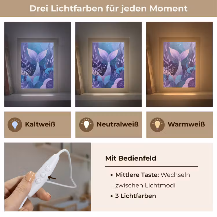 Zeemeerminnenstaart - Onderwaterplanten - Paars - Blauw Light Box met kabel klein -USP_lichtkleurDE
