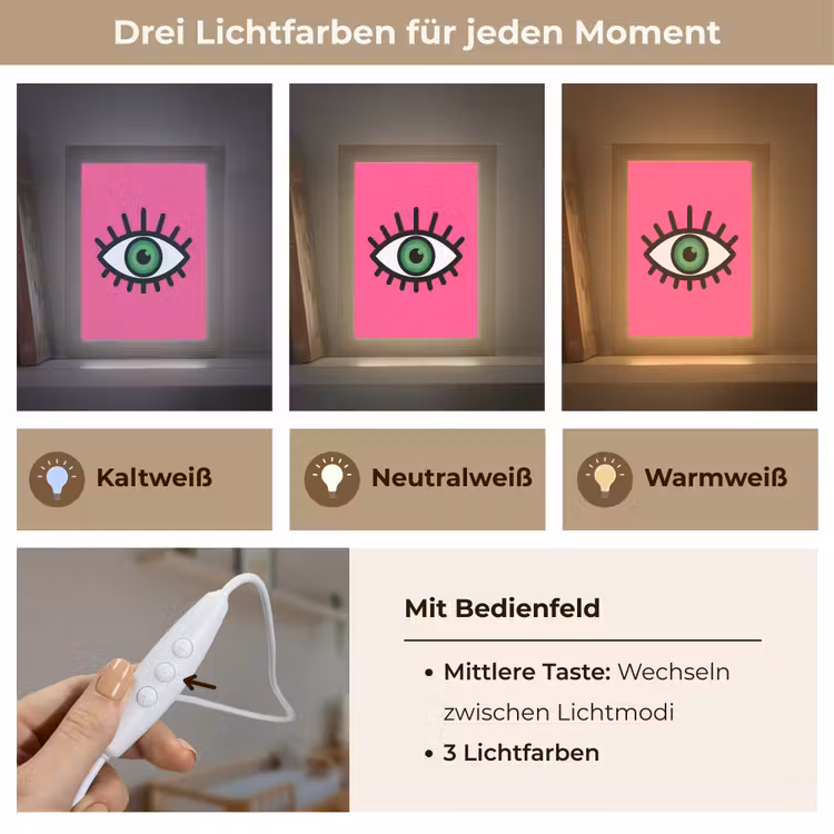 Minimalistisch - Oog - Roze Light Box met kabel (Kinderlampje) klein -USP_lichtkleurDE