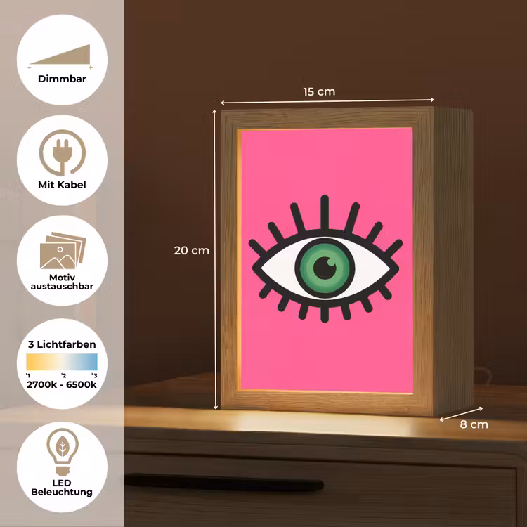 Minimalistisch - Oog - Roze Light Box met kabel (Kinderlampje) klein -USP_websiteoverzichtDE