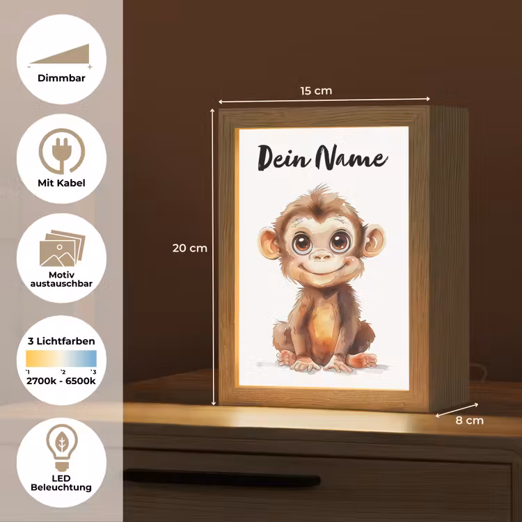 Aap - Baby - Jungle dieren Light Box met kabel (Kinderlampje) klein -USP_websiteoverzichtDE