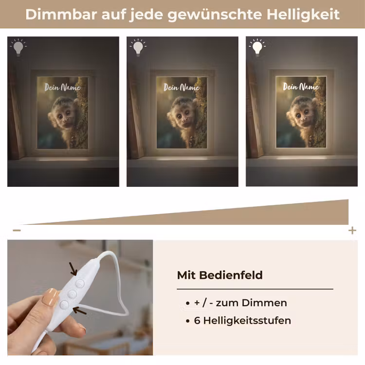 Aap - Boomstronk - Bruin Light Box met kabel (Kinderlampje) klein -USP_dimbaarDE