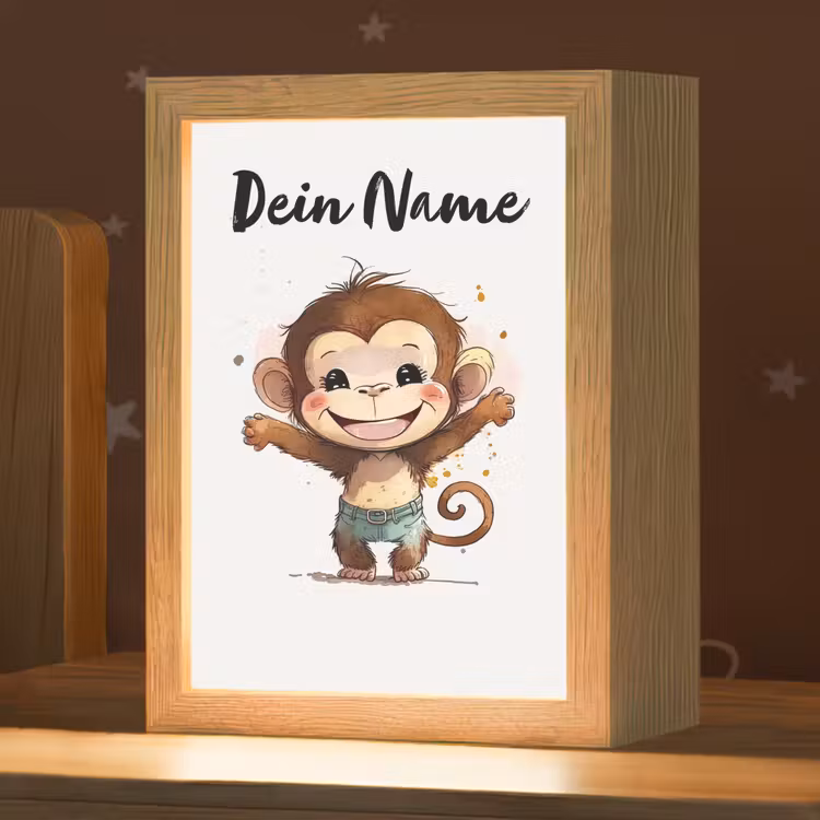 Aap - Bruin - Waterverf - Dieren - Meiden - Jongens Light Box met kabel (Kinderlampje) klein -zzz_3d_website