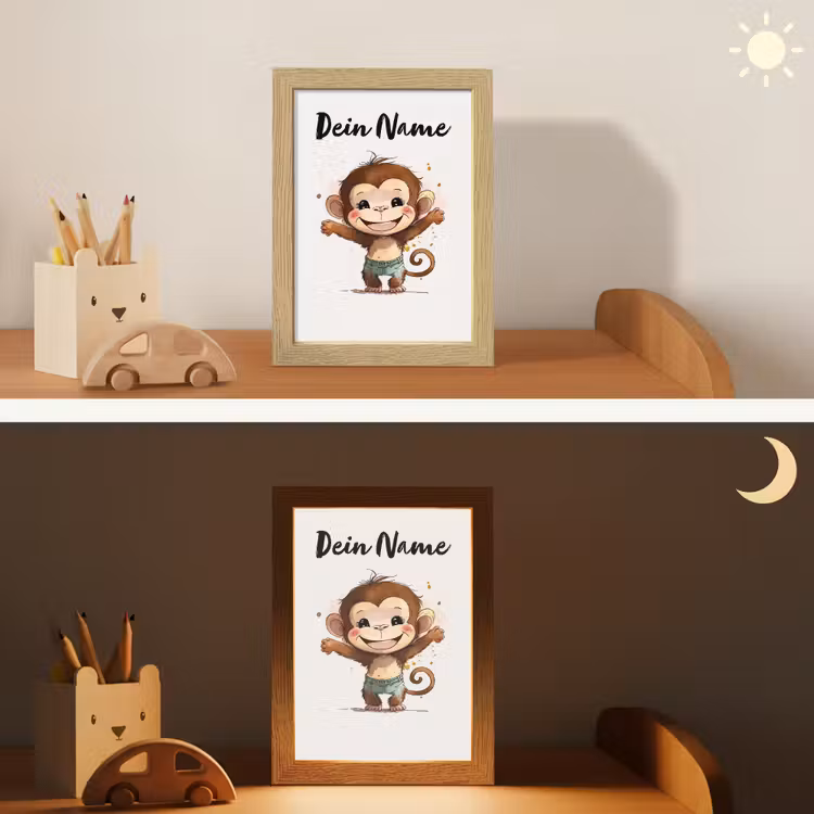 Aap - Bruin - Waterverf - Dieren - Meiden - Jongens Light Box met kabel (Kinderlampje) klein -sfeer3_kind