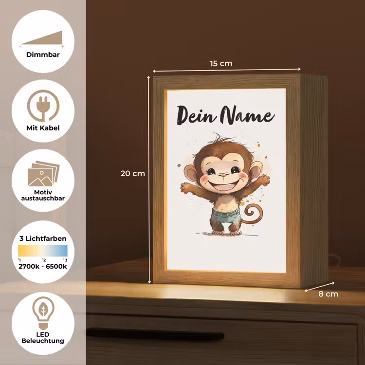 Aap - Bruin - Waterverf - Dieren - Meiden - Jongens Light Box met kabel (Kinderlampje) klein -USP_websiteoverzichtDE