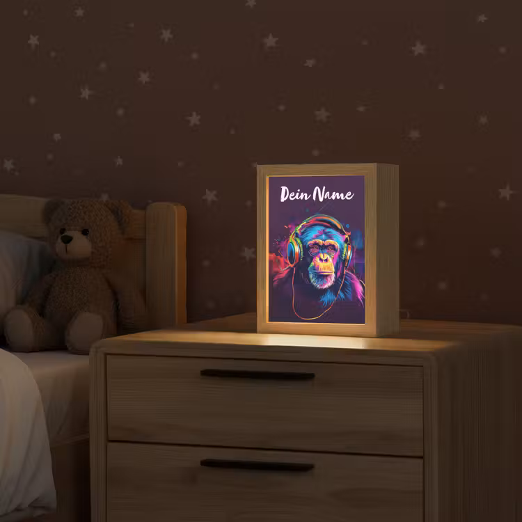 Aap - Koptelefoon - Muziek - Kleurrijk Light Box met kabel (Kinderlampje) klein -sfeer1_kind