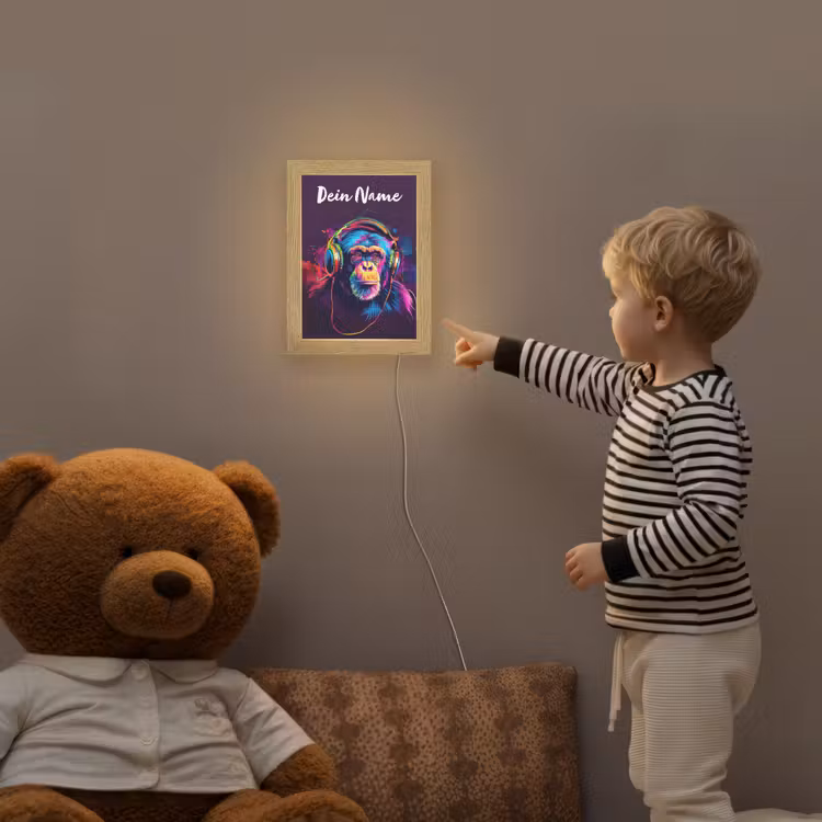 Aap - Koptelefoon - Muziek - Kleurrijk Light Box met kabel (Kinderlampje) klein -sfeer4a_kind