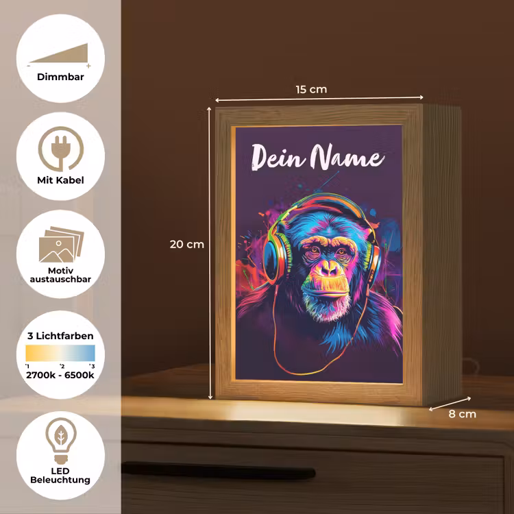 Aap - Koptelefoon - Muziek - Kleurrijk Light Box met kabel (Kinderlampje) klein -USP_websiteoverzichtDE