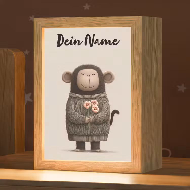 Aap - Roze bloemen - Speels Light Box met kabel (Kinderlampje) klein -zzz_3d_website