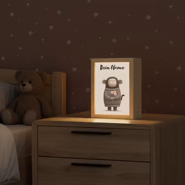 Aap - Roze bloemen - Speels Light Box met kabel (Kinderlampje) klein -sfeer1_kind
