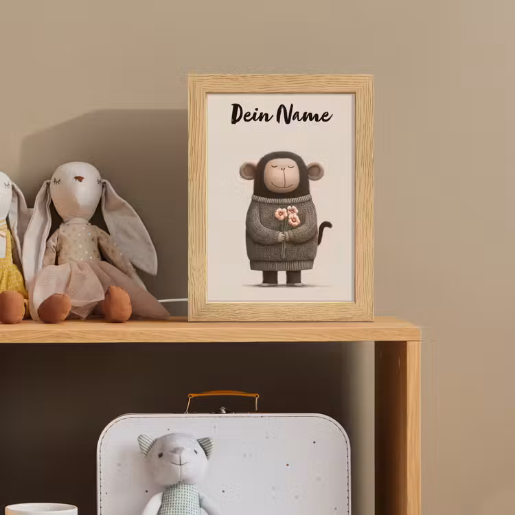 Aap - Roze bloemen - Speels Light Box met kabel (Kinderlampje) klein -sfeer2_kind