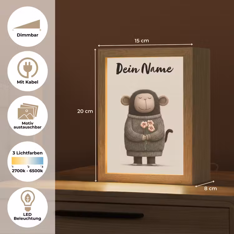 Aap - Roze bloemen - Speels Light Box met kabel (Kinderlampje) klein -USP_websiteoverzichtDE