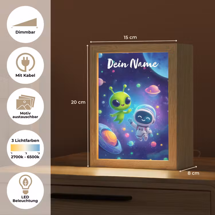 Alien - Astronaut - Ruimte - Planeten Light Box met kabel (Kinderlampje) klein -USP_websiteoverzichtDE