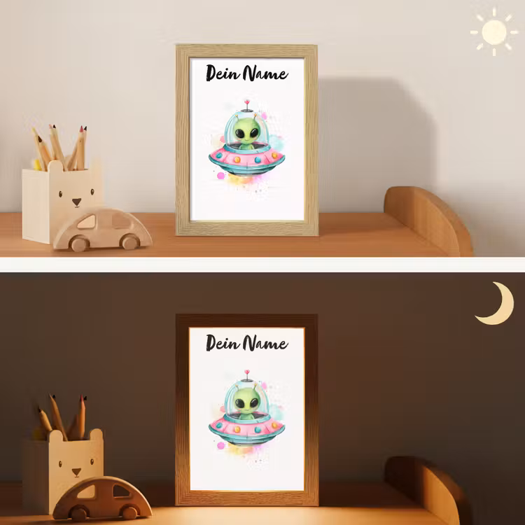 Alien - Ufo - Kleurrijk Light Box met kabel (Kinderlampje) klein -sfeer3_kind