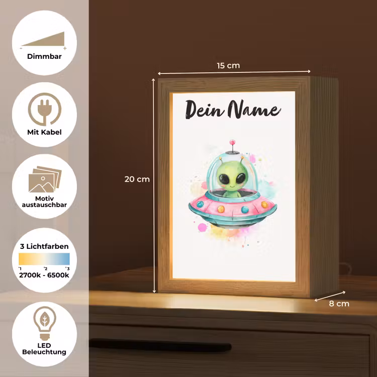Alien - Ufo - Kleurrijk Light Box met kabel (Kinderlampje) klein -USP_websiteoverzichtDE