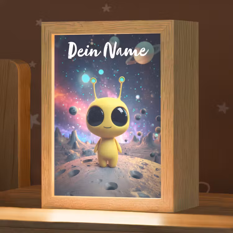 Alien - Ruimte - Geel - Planeten Light Box met kabel (Kinderlampje) klein -zzz_3d_website