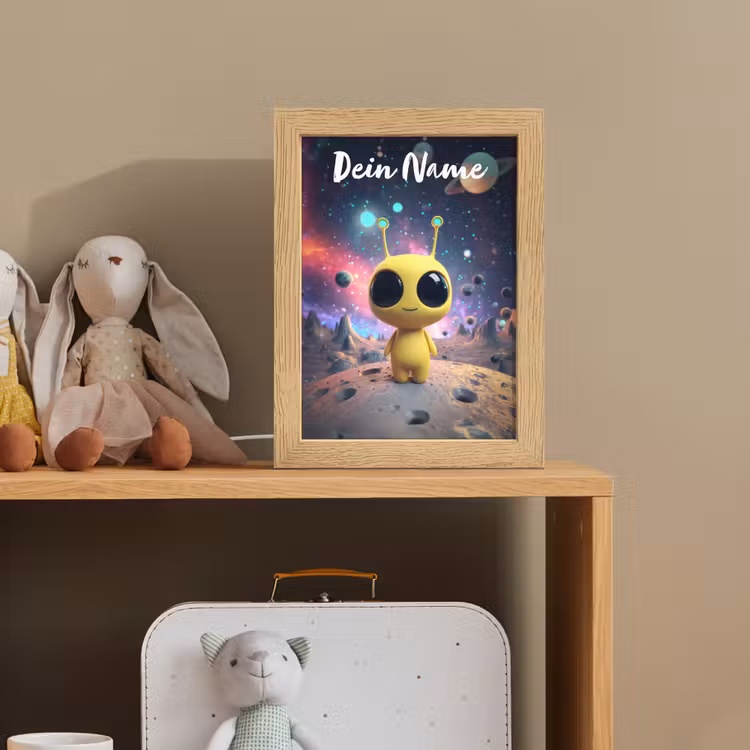 Alien - Ruimte - Geel - Planeten Light Box met kabel (Kinderlampje) klein -sfeer2_kind