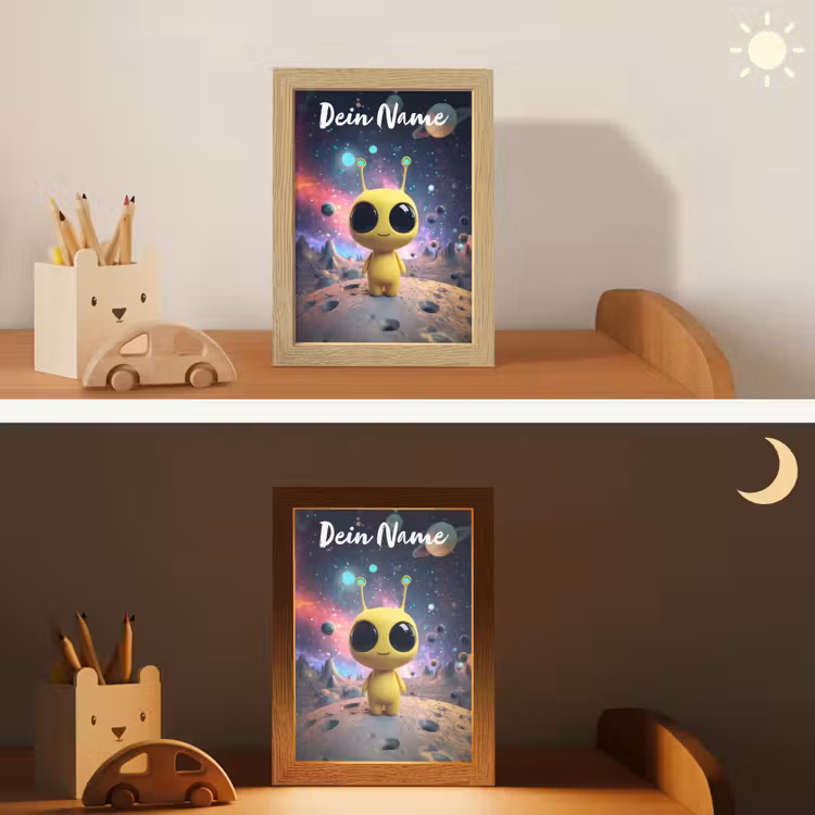 Alien - Ruimte - Geel - Planeten Light Box met kabel (Kinderlampje) klein -sfeer3_kind
