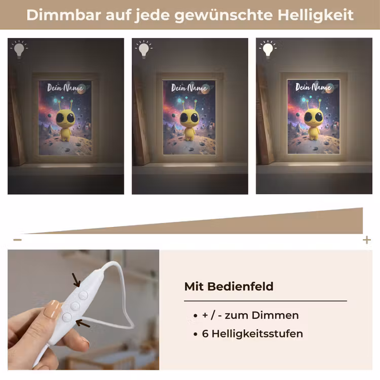 Alien - Ruimte - Geel - Planeten Light Box met kabel (Kinderlampje) klein -USP_dimbaarDE