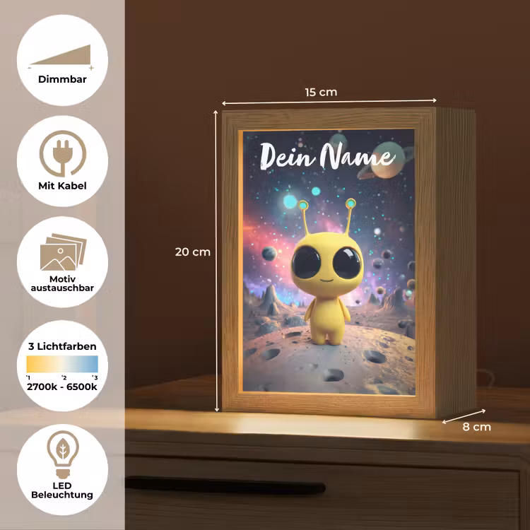 Alien - Ruimte - Geel - Planeten Light Box met kabel (Kinderlampje) klein -USP_websiteoverzichtDE