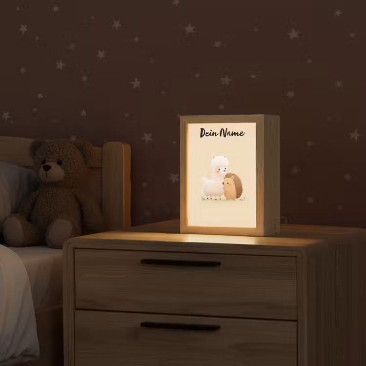 Alpaca - Egel - Bruin - Knuffelen Light Box met kabel (Kinderlampje) klein -sfeer1_kind