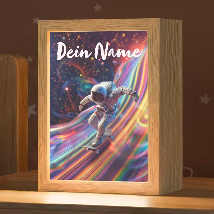 Astronaut - Ruimte - Skateboard - Kleurrijk Light Box met kabel (Kinderlampje) klein -zzz_3d_website