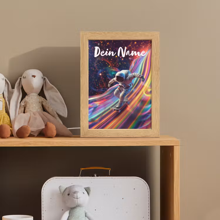 Astronaut - Ruimte - Skateboard - Kleurrijk Light Box met kabel (Kinderlampje) klein -sfeer2_kind