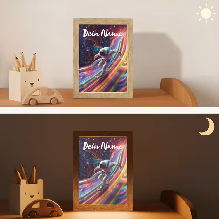 Astronaut - Ruimte - Skateboard - Kleurrijk Light Box met kabel (Kinderlampje) klein -sfeer3_kind