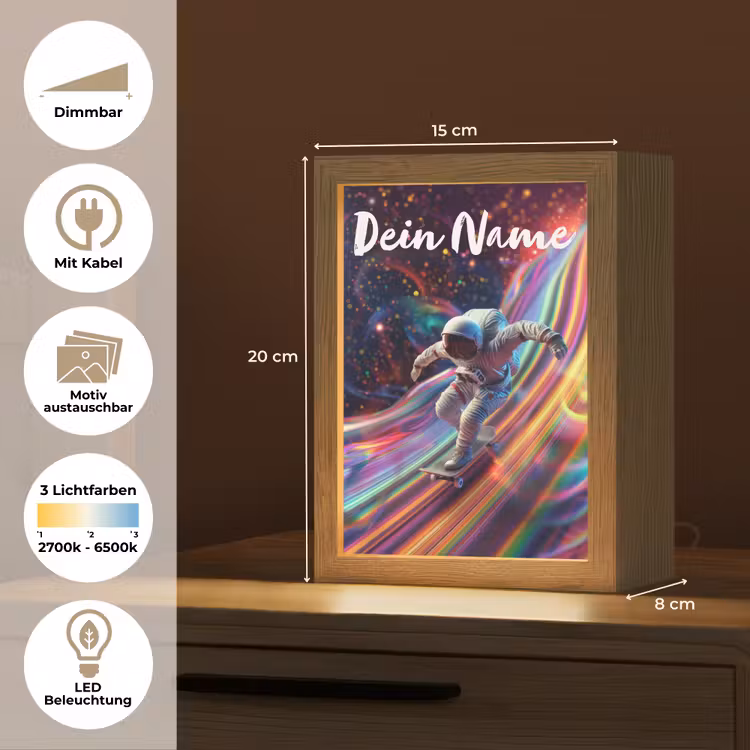 Astronaut - Ruimte - Skateboard - Kleurrijk Light Box met kabel (Kinderlampje) klein -USP_websiteoverzichtDE