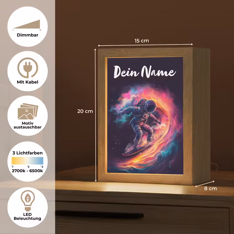 Astronaut - Ruimte - Surfen - Kleurrijk Light Box met kabel (Kinderlampje) klein -USP_websiteoverzichtDE