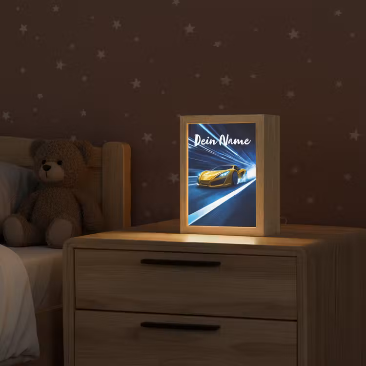 Auto - Geel - Race - Blauw Light Box met kabel (Kinderlampje) klein -sfeer1_kind