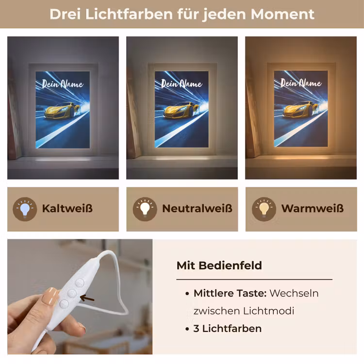 Auto - Geel - Race - Blauw Light Box met kabel (Kinderlampje) klein -USP_lichtkleurDE