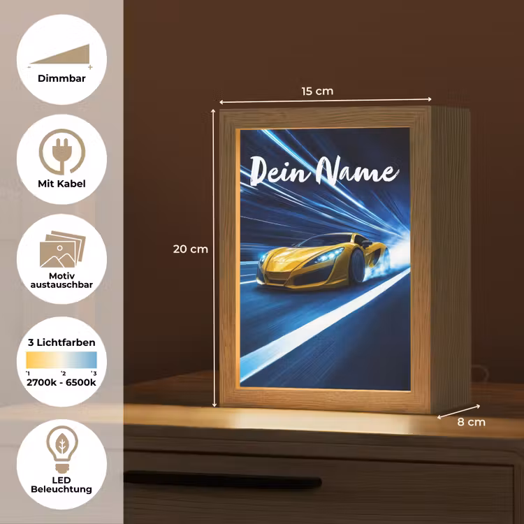 Auto - Geel - Race - Blauw Light Box met kabel (Kinderlampje) klein -USP_websiteoverzichtDE