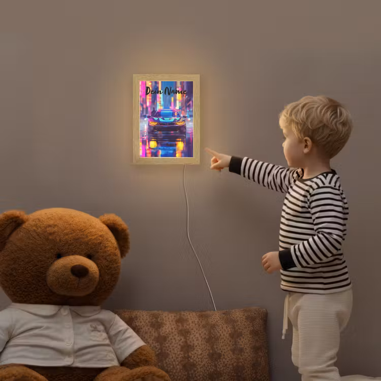 Auto - Politie - Stad - Jongens - Kleurrijk Light Box met kabel (Kinderlampje) klein -sfeer4a_kind