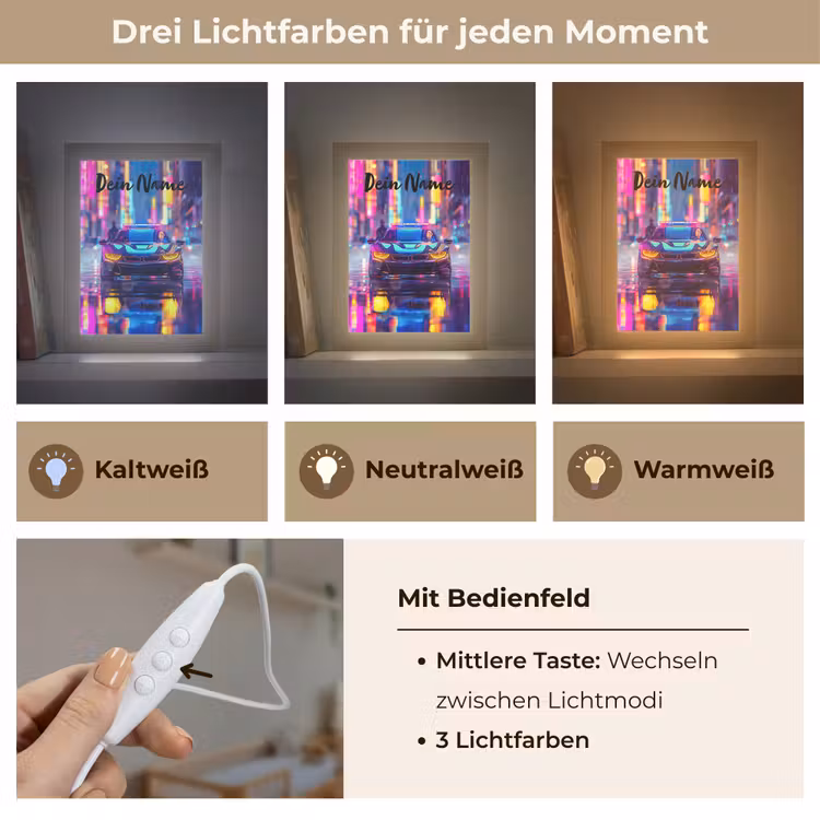 Auto - Politie - Stad - Jongens - Kleurrijk Light Box met kabel (Kinderlampje) klein -USP_lichtkleurDE