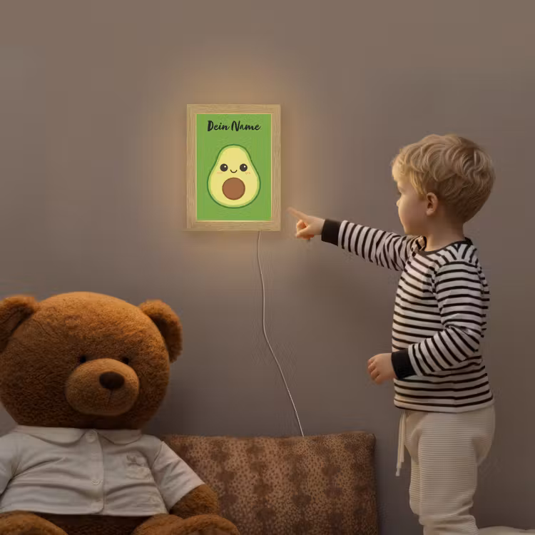 Avocado - Groen - Pit - Gezichtje Light Box met kabel (Kinderlampje) klein -sfeer4a_kind