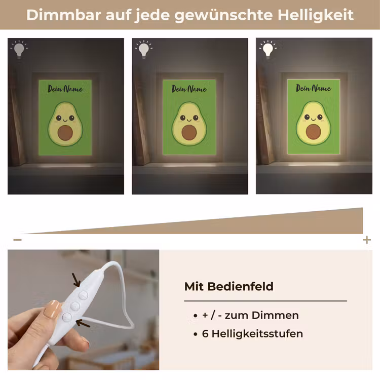 Avocado - Groen - Pit - Gezichtje Light Box met kabel (Kinderlampje) klein -USP_dimbaarDE